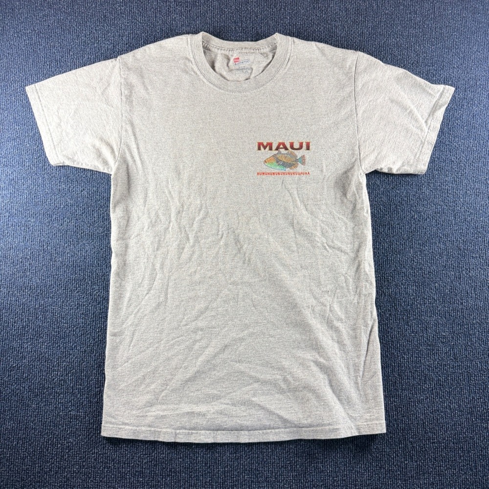 Hanes Maui Humuhumunukunukuapuaa Fish Graphic T-Shirt Gray Small